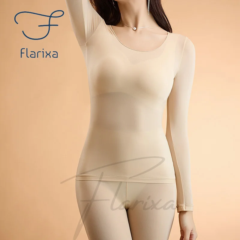 Flarixa ชุดชั้นในชุดผู้หญิง First Layer Thermal Top Long Johns 2 ชิ้นชุดฤดูหนาว Thermo เสื้อผ้าสุภาพสตรีบาง