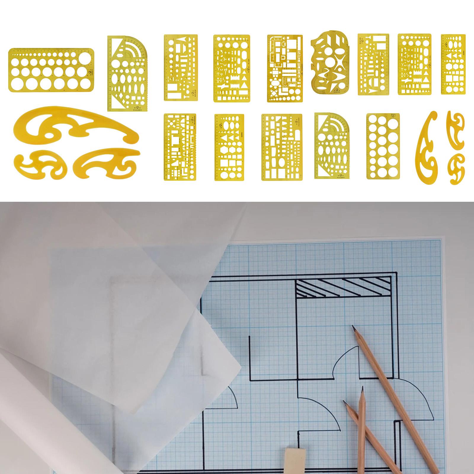 House , Interior Design and Furniture Templates Set, Drafting Ruler Shapes for Architecture Students