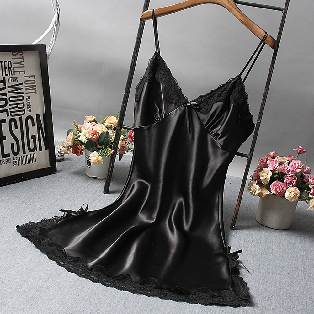 Verão feminino sexy cetim macio camisola renda lingerie sleepwear cor sólida senhoras envoltório vestidos curtos roupa de dormir