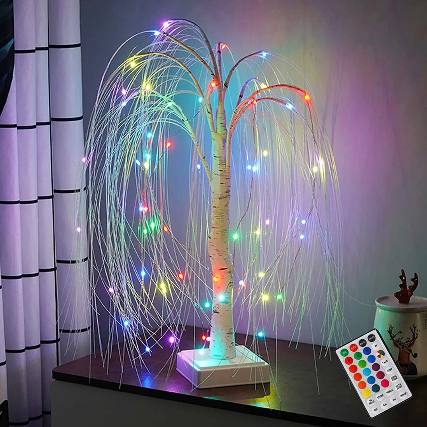 Lampa LED z gałęzią wierzby 16 kolorów RGB Świecąca gałąź Lampa stołowa Lampka nocna z pilotem do sypialni Xmas Home Party Decor ﻿