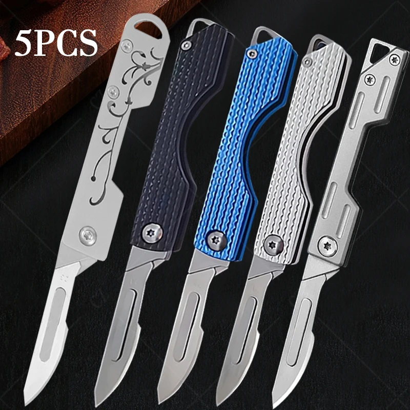 Stainless Steel Folding Pocket Knife Quick Open Scalpel Knife Replaceable 10 Blades Mini Keychain Utility Knives Kitchen Knife