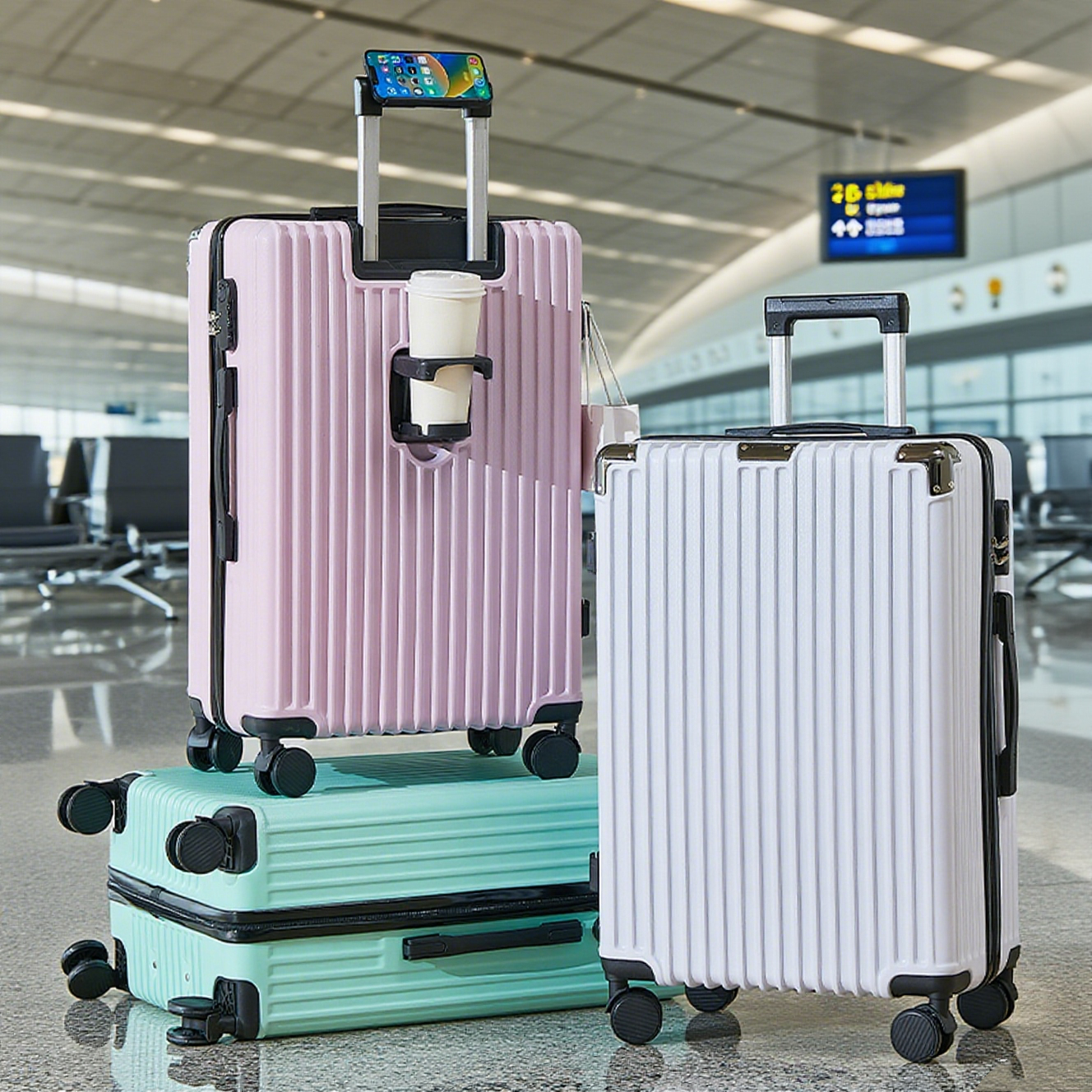 Дорожная сумка большой вместимости среднего размера, сумка на колесиках 20-26 дюймов с подстаканником и подставкой для телефона для удобной ручной клади в путешествиях