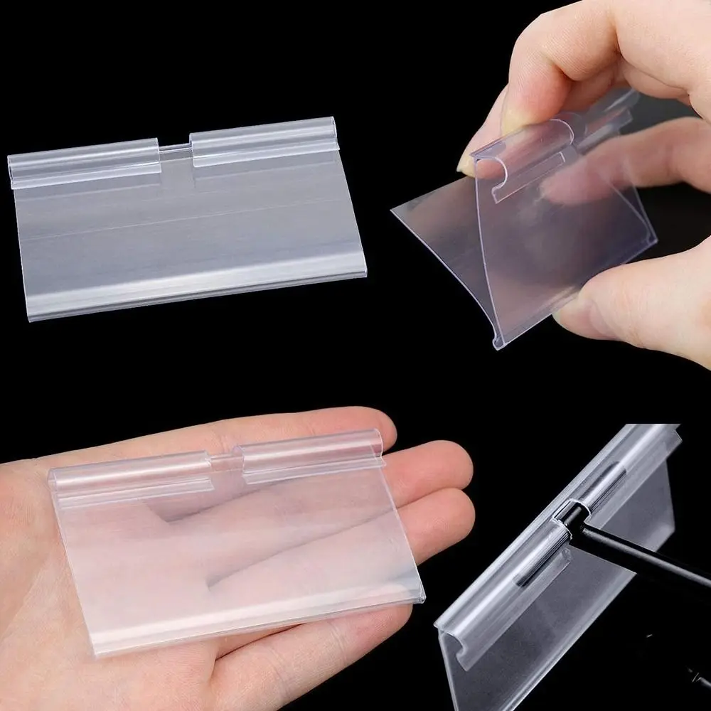 50PCS Plastic Price Tag Holder Double line hook Signage Price Tag Display Holders Multifunctional Transparent