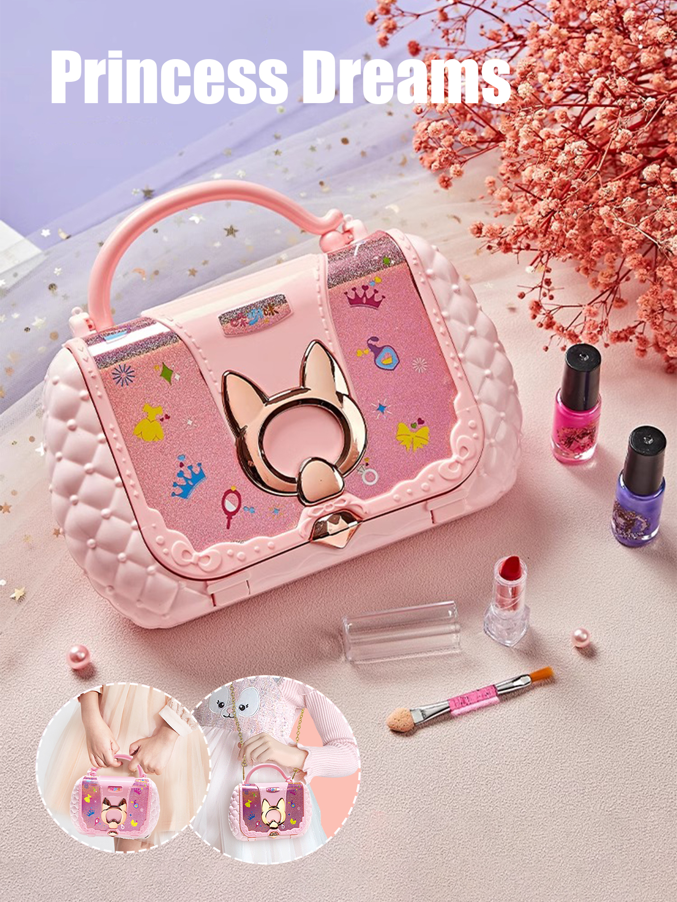 Kinderkosmetik-Set, Mädchenspiegel, Prinzessin, echt waschbar, so tun, mit Beauty-Spielzeug zu spielen, ungiftig und sicheres Geschenk