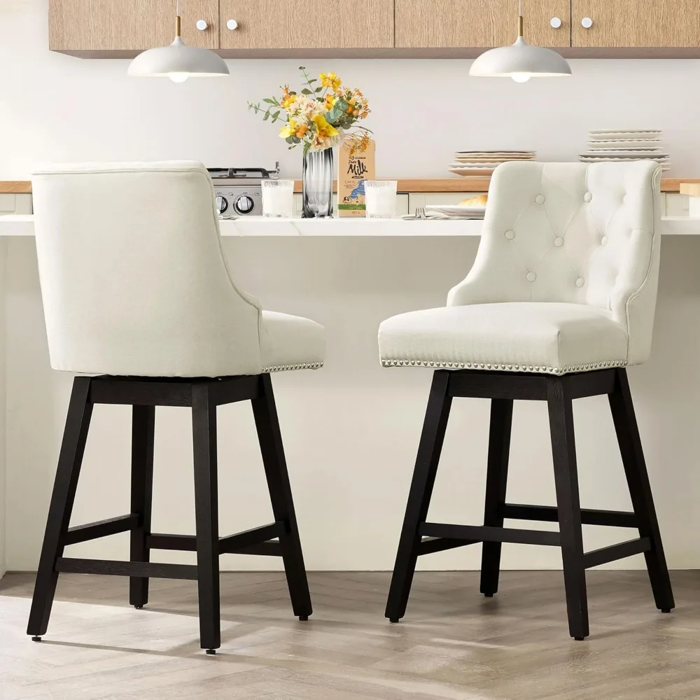 Swivel Bar Stools Counter Height, 26" Upholstered Swivel Counter Stools with Back Set of 4, Modern Kitchen Island Stools with
