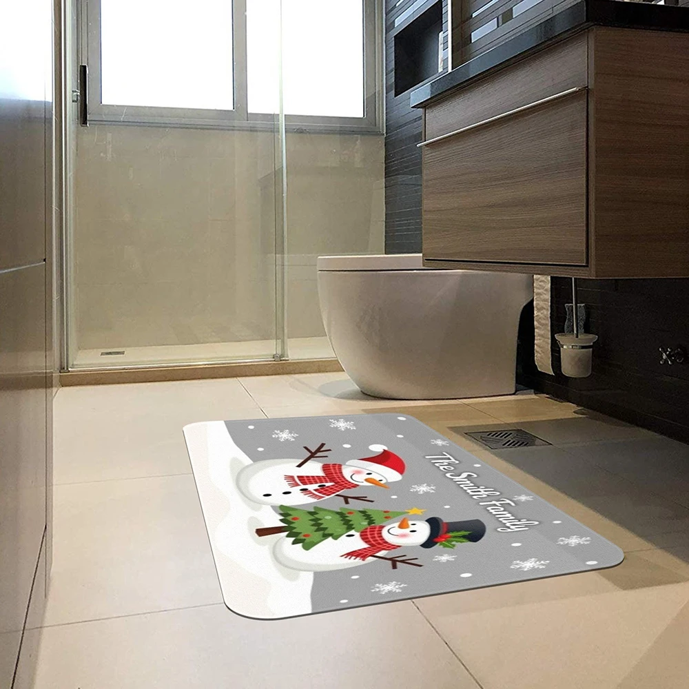 1 buah Keset Keluarga Manusia Salju Natal, Keset Selamat Datang untuk Pintu Depan dan Belakang Dalam dan Luar Ruangan, Keset Musim Dingin.