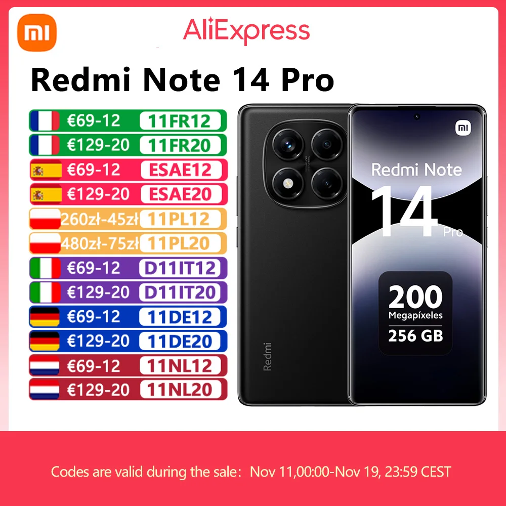 Xiaomi Redmi Note 14 Pro 4G, NFC, smartphone, MediaTek Helio G100-Ultra, schermo AMOLED di pollici, 120Hz, fotocamera da 200 MP, batteria di 5500mAh,Caricabatterie non incluso