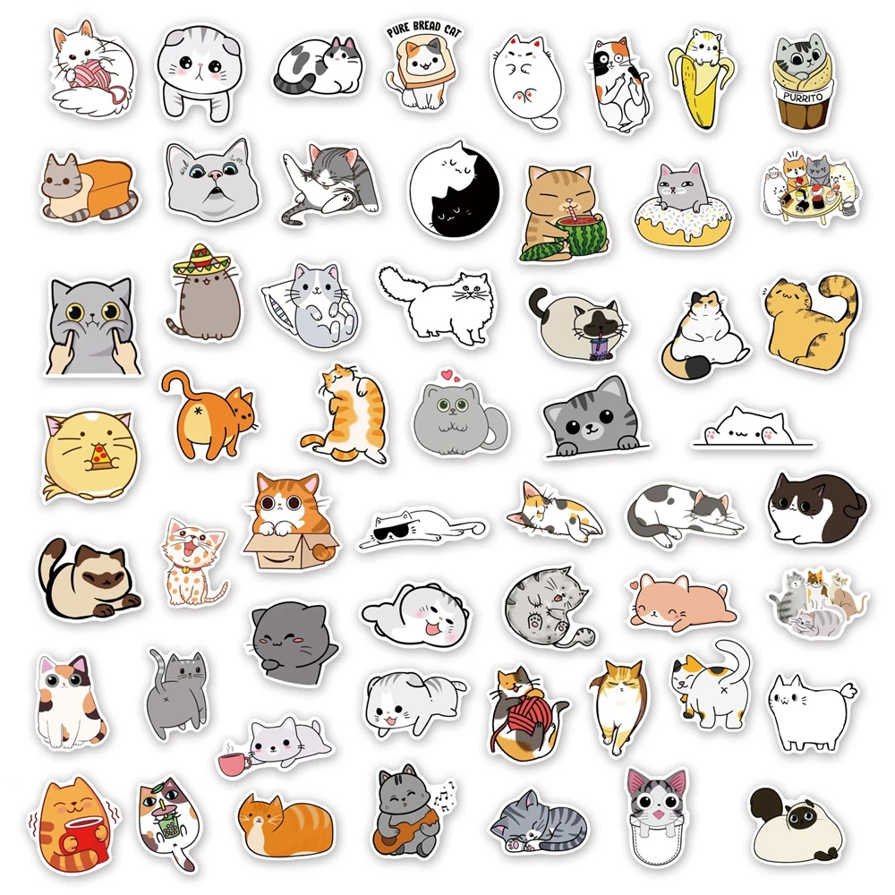 50PCS 만화 귀여운 고양이 동물 성격 낙서 크리 에이 티브 스티커 장난감 스케이트 보드 기타 컴퓨터 냉장고 책상 장식
