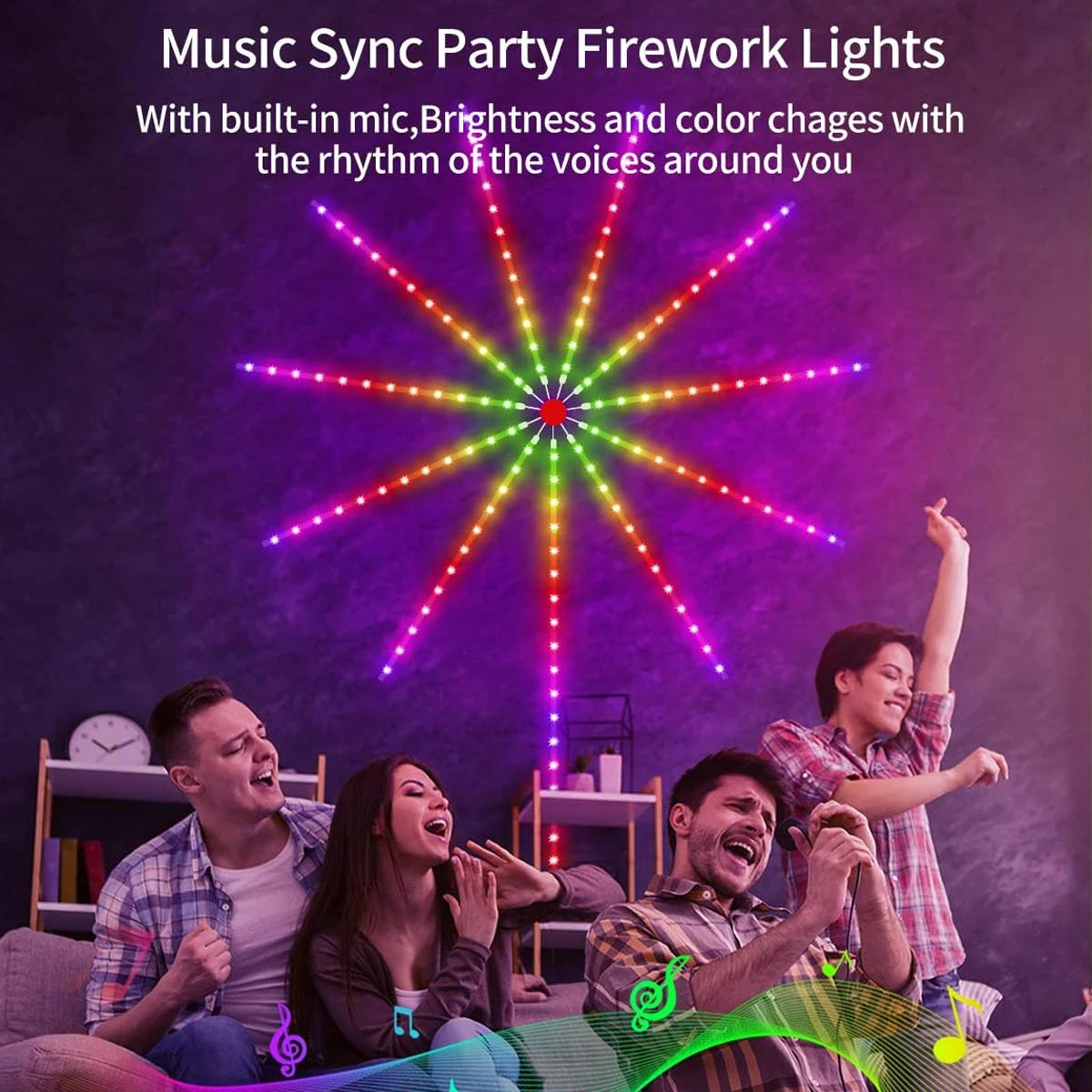 Inteligentne lampki LED RGBUC w kształcie fajerwerków, sterowane przez Bluetooth, z funkcją sterowania głosowego i muzyką, tworzące atmosferę świetlną do sypialni, na imprezy i Boże Narodzenie.