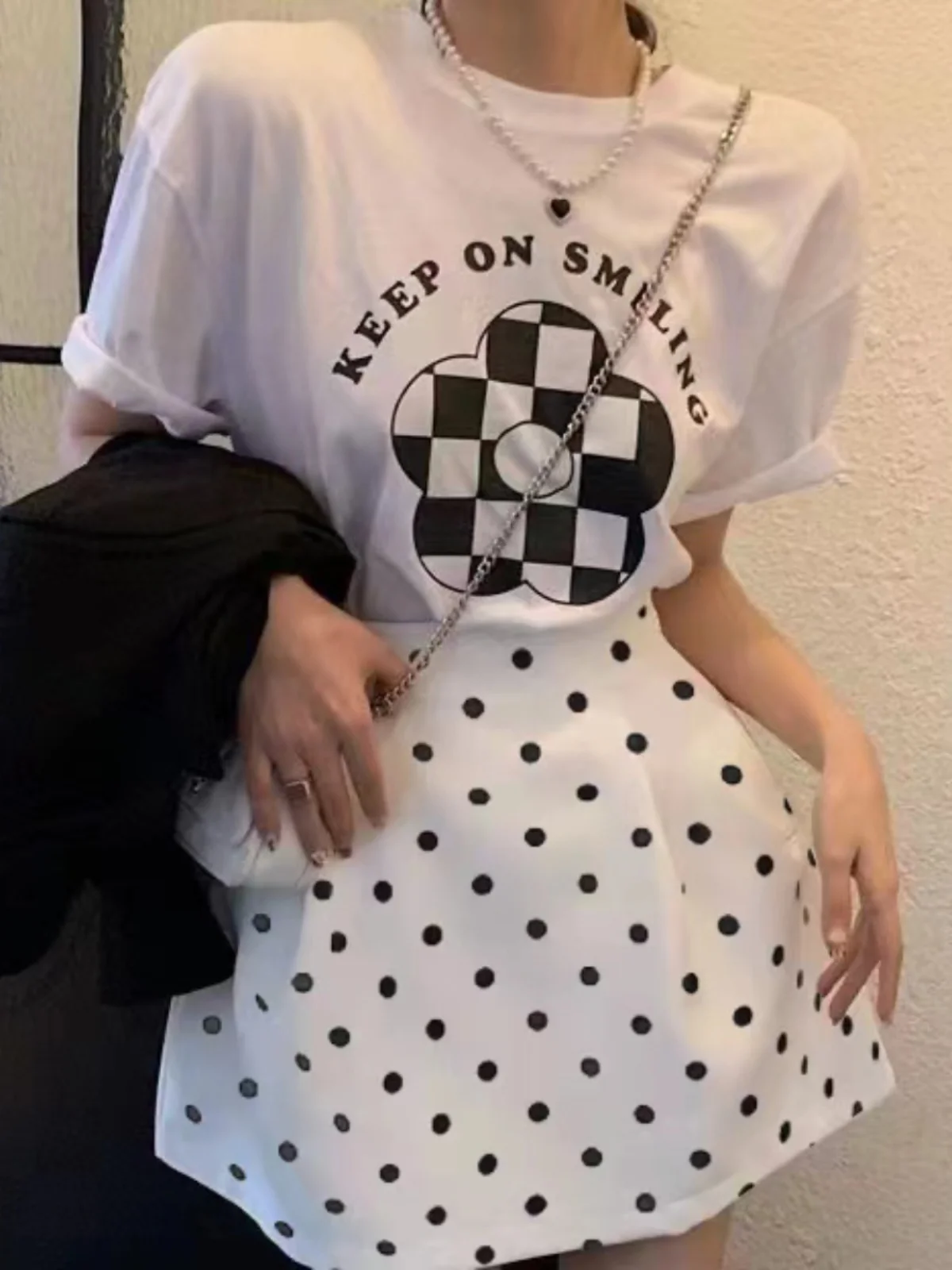 Falda Corta Abombada de Cintura Alta con Estampado de Lunares Estilo Victoriano, Falda Tipo Paraguas de Media Longitud con Ca...
