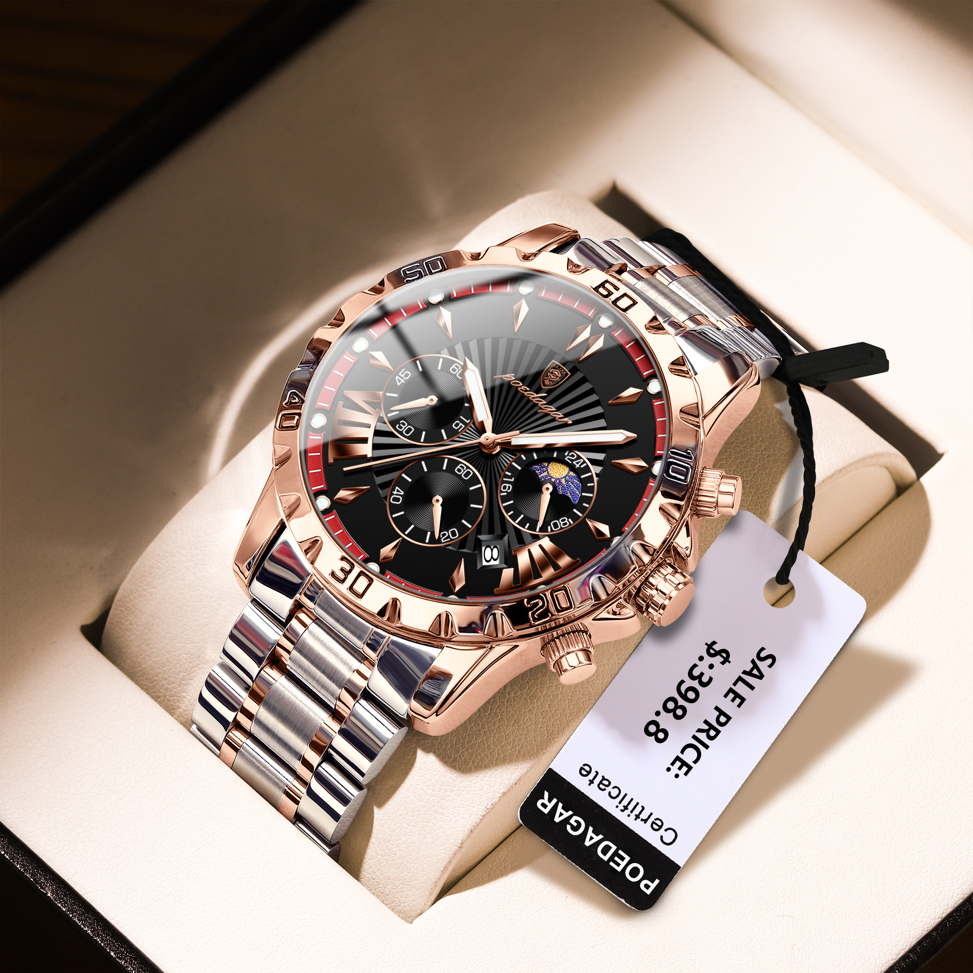 POEDAGAR Luxusuhr für Herren, leuchtend, wasserdicht, Chronograph, Datum, Herrenuhr, hochwertiger Edelstahl, Quarz-Herrenuhren