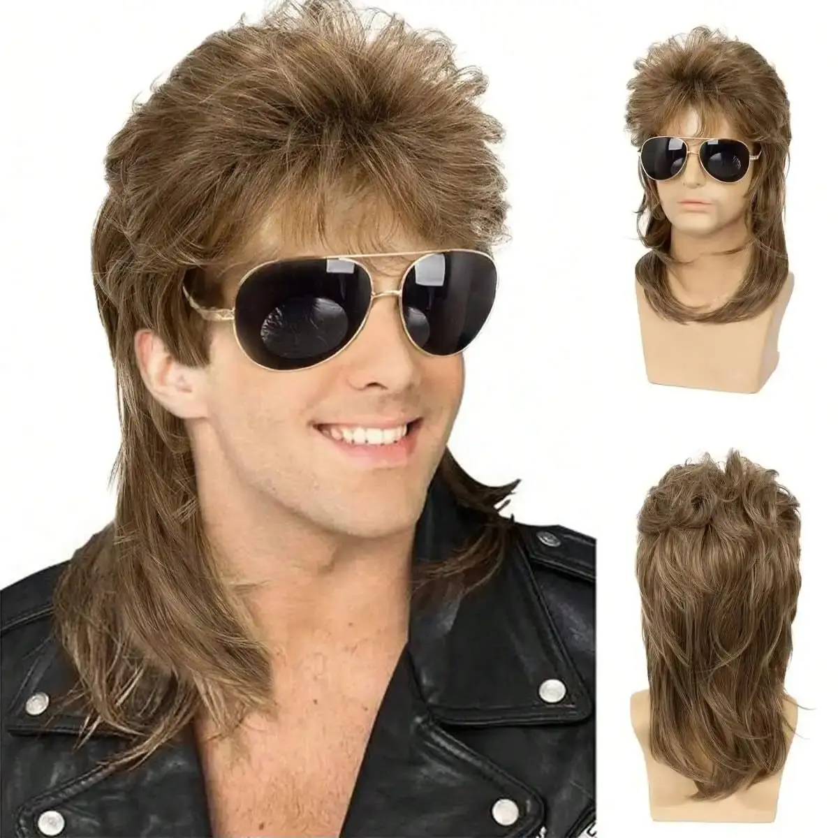 Vokuhila-Perücken für Männer, synthetische 70er- und 80er-Jahre-Kostüme, schwarze schicke Party-Accessoire-Cosplay-Perücke für Herren