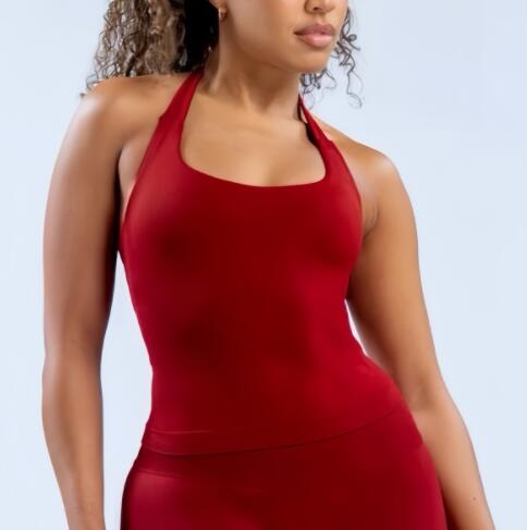 Chaleco deportivo con cuello Halter para mujer, Top sin costuras para Yoga, sin espalda, con cuello colgante, para dar forma y antideslumbrante
