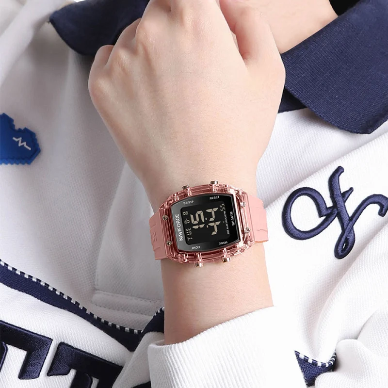 Relojes NAVIFORCE para mujer, reloj femenino con movimiento Digital LCD, moda 50m, banda de silicona resistente al agua, relojes de pulsera electrónicos deportivos