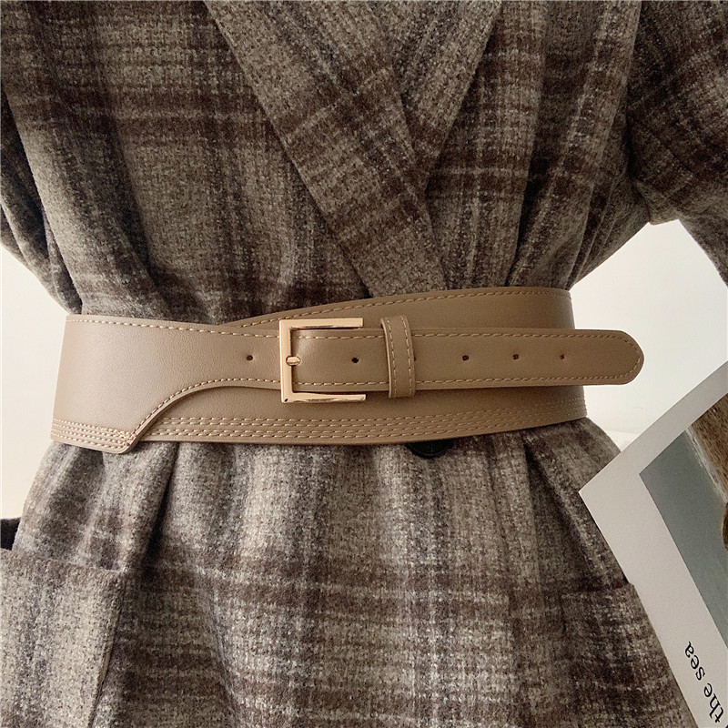 Thời Trang Mới Cho Phụ Nữ Da PU Vàng Vuông Khóa Pin Cummerbunds Nóng Cơ Thể Áo Cummerbund Rộng Nữ Mềm Mại Waistbands