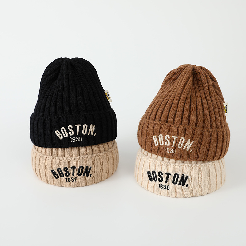 Outono inverno bebê bordado carta tricô bonés criança menino sólido quente gorros menina crianças moda casual chapéu infantil macio bonés