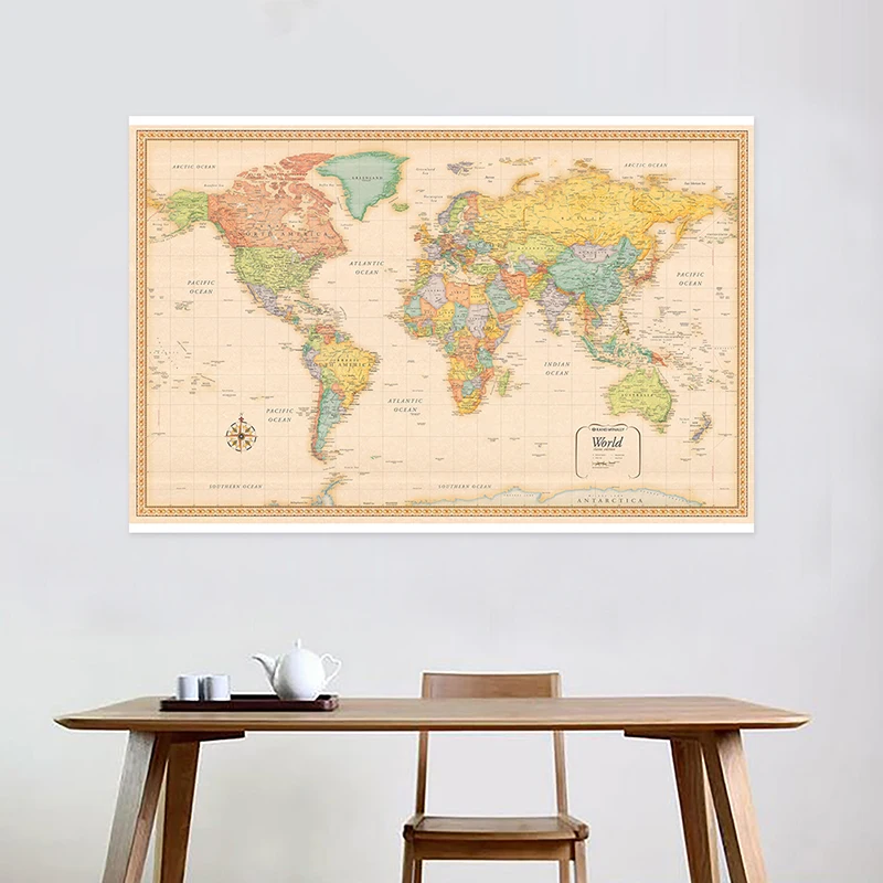 150 × 100 センチメートルクラシック世界地図版不織布スプレーマップ背景ヴィンテージポスター絵画教育オフィス学用品