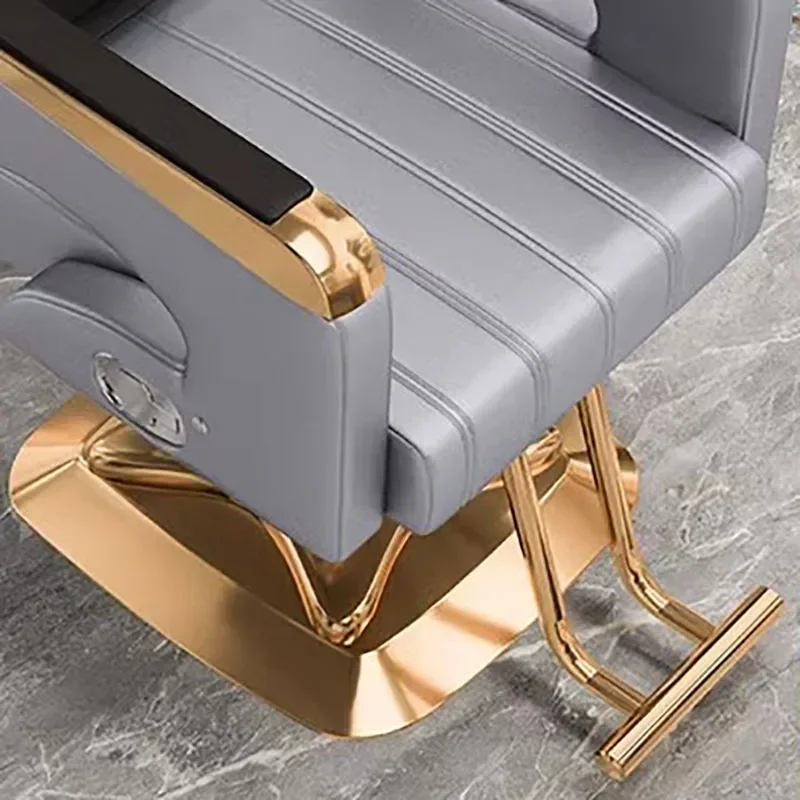 グレー化粧理髪椅子リクライニング可能なクラシックプロフェッショナルチェアスイベルリフタースクエアマットソフト Cadeira デ Barbeiro 家具