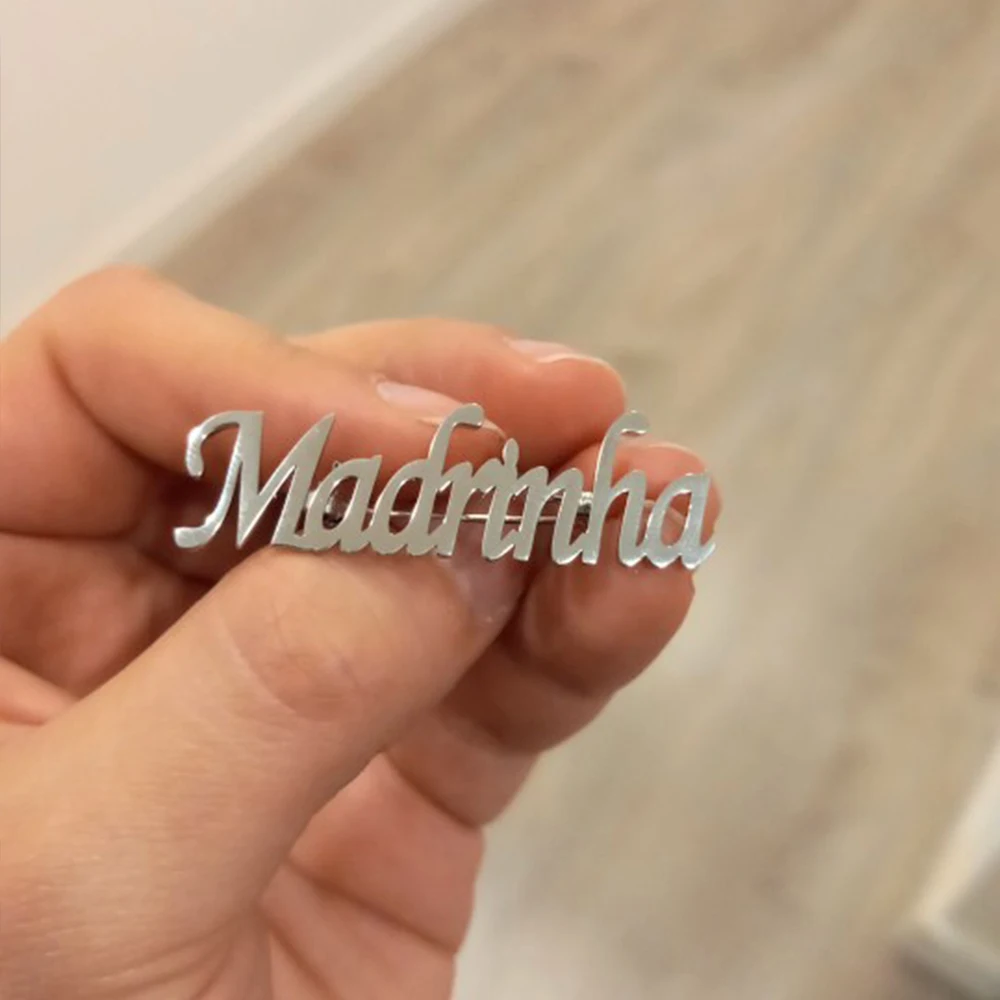 Broche com nome personalizado, crachá de aço inoxidável, placa de identificação, presente de joias de casamento para mulheres e homens