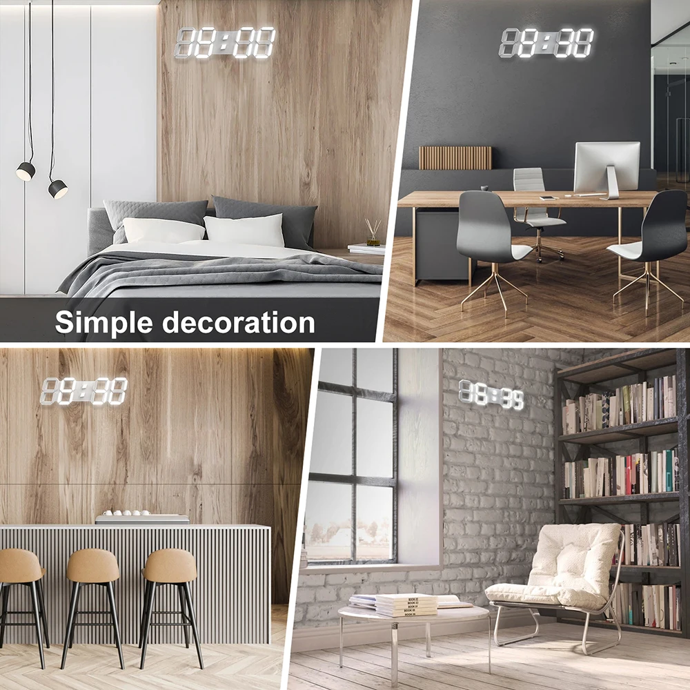 Reloj de pared LED 3D, reloj de pared Digital grande con Control remoto, despertador, pantalla de tiempo/fecha/temperatura, reloj de pared y mesa, diseño moderno