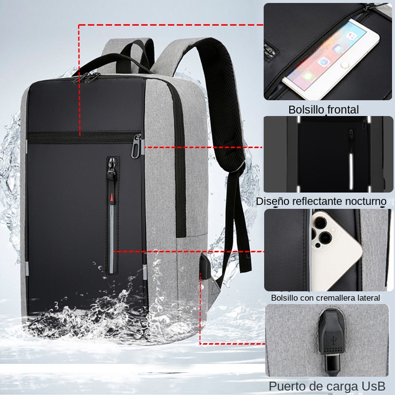 Mochila De Negocios impermeable para hombre, morral escolar con USB de 15,6 pulgadas, para ordenador portátil, de gran capacidad