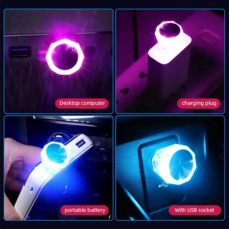 Usb atmosfera luz led mini colorido luz noturna para festa portátil natal quarto lâmpada ambiente auto interior led