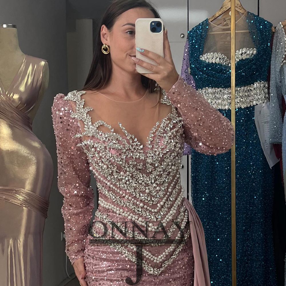 C241213 Sequin Beads Dubai Prom Dresses for Women Saudi Arabric Gala Bespoke Pageant Gown Vestidos De Noche Customized Plus