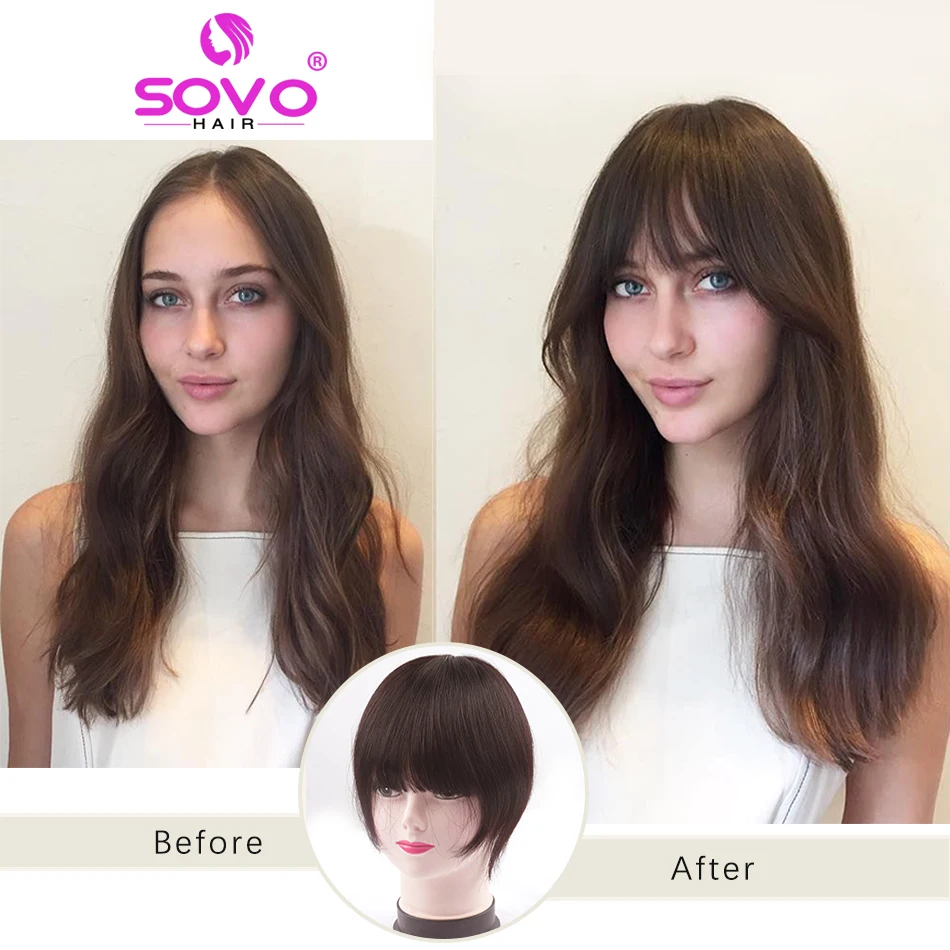 เส้นผมมนุษย์ Bangs คลิปตัด Fringe OverHead Wispy Air บางสีดำสีน้ำตาลสีบลอนด์2คลิปผม Topper Extensions 8.5x7.5cm