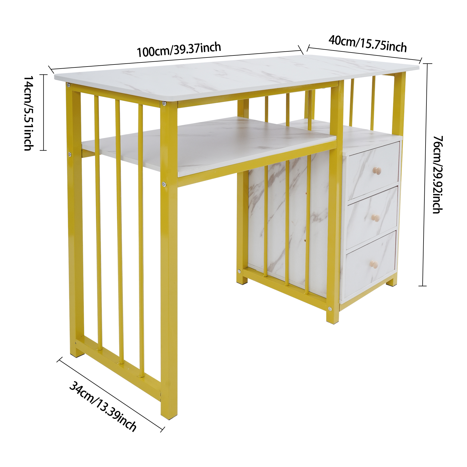 Bureau à ongles Table de manucure Texture marbrée bureau de manucure avec 3 tiroirs 100*40*76 cm pour salons, bureaux, salon de manucure