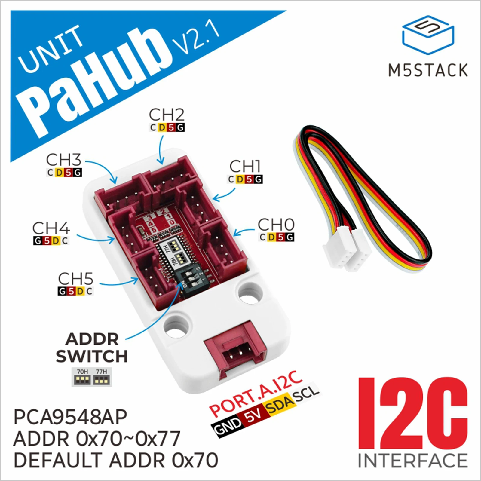 Официальный концентратор M5Stack I2C, блок расширения от 1 до 6, V2.1 с DIP-переключателем (PCA9548A)