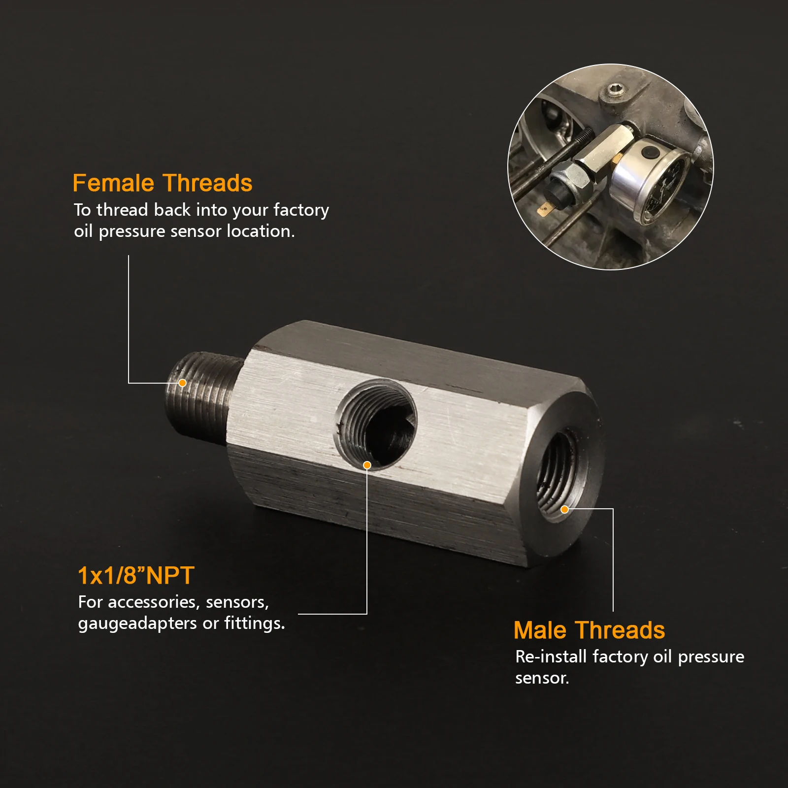 CNSPEED Rvs Zijgaten Oliedruksensor Connector 1/8 "NPT Vrouwelijke Naar M12 M10 M14 Feed Lijn Gauge tee Adapter