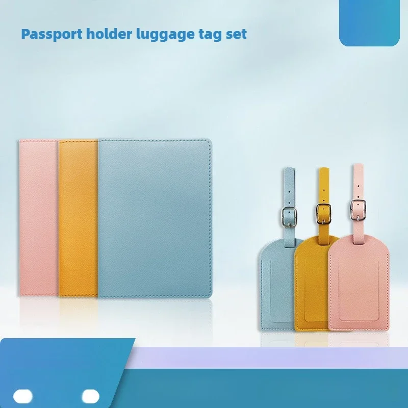 Spot multicolorido grosso couro pu porta-passaporte capa de passaporte com cartão de papel conjunto de etiquetas de bagagem