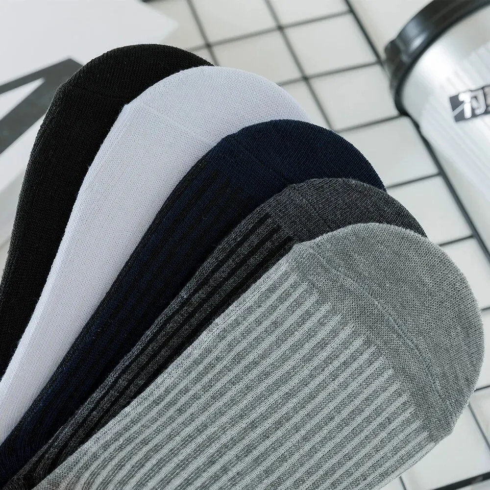 5 pares de calcetines y zapatillas invisibles para hombre, calcetines tobilleros antideslizantes de algodón y silicona para verano, calcetines náuticos transpirables