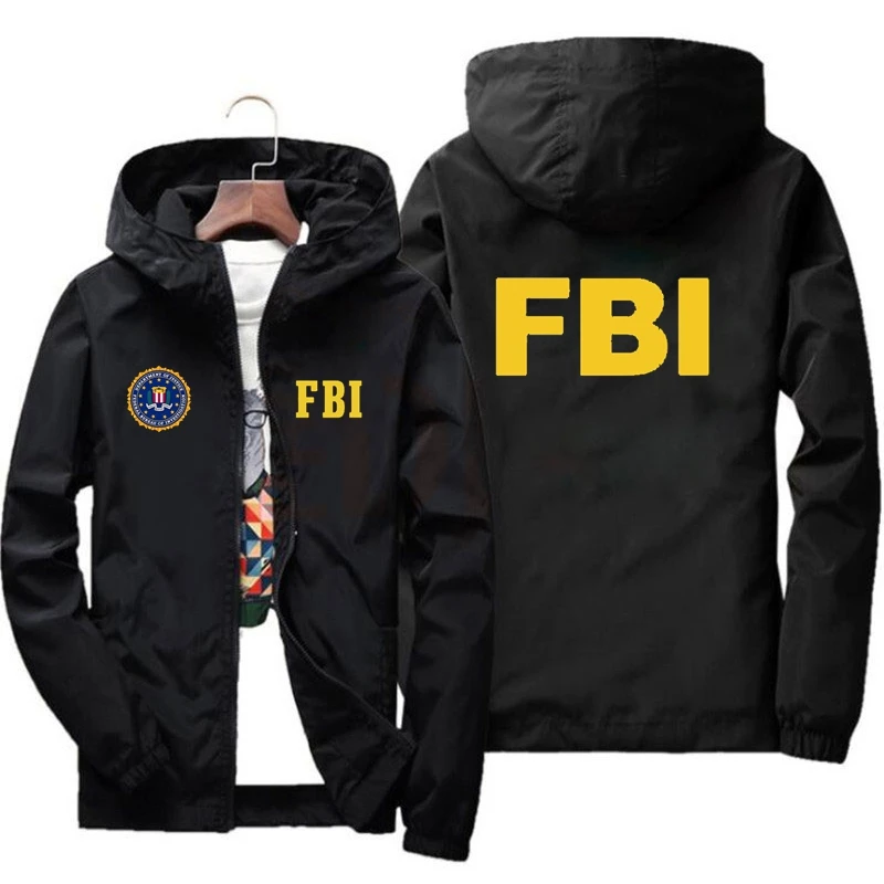 2024 新しいメンズジャケット高品質 FBI プリントアウトドアスポーツジャケット春フード付き防風ファッションカジュアルブランドスポーツジャケット