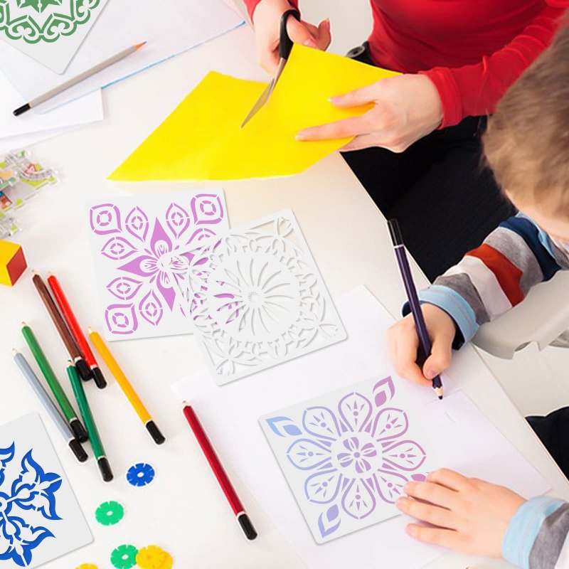 16ชิ้น/เซ็ตMandala Stencils,15ซม.Mandala DotภาพวาดStencilsสําหรับDIY Homeตกแต่งสมุดภาพลายนูนอัลบั้มแม่แบบ