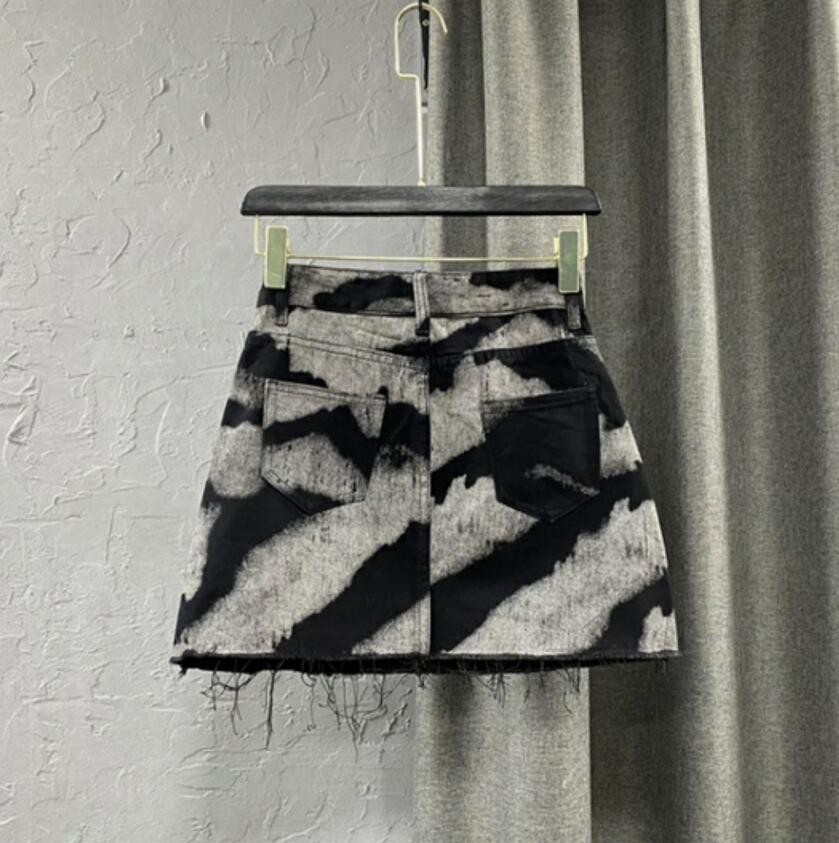 2023 Zomer Nieuwe Denim Rokken Vrouwen Hoge Taille Gepersonaliseerde Patroon Jeans Mini Rokken Casual A-Lijn Jupe Femme P366