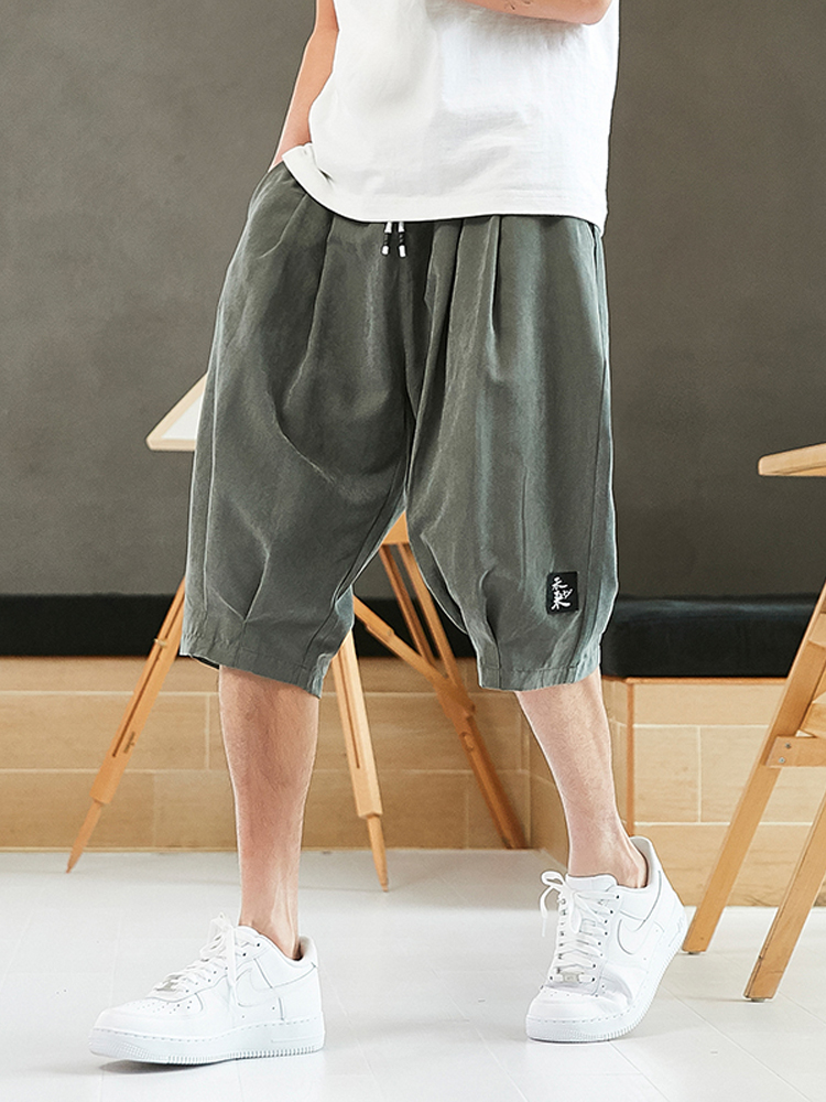Plus size verão harem calças dos homens corredores curtos estilo chinês bezerro casual calças largas masculino capris 8xl