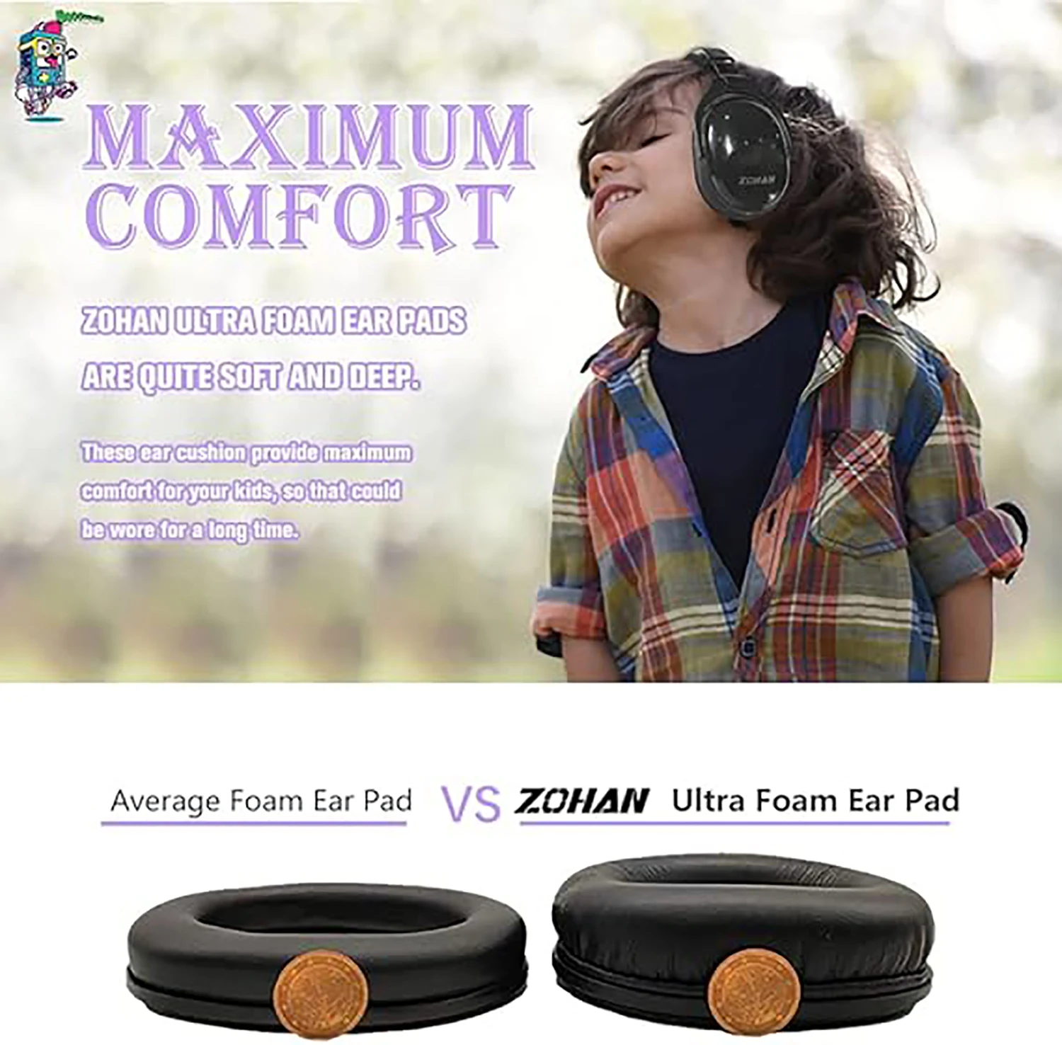 Zohan หูฟังป้องกันเสียงรบกวนสำหรับเด็ก, หูฟังป้องกันการได้ยินสำหรับเด็กออทิสติก25dB ป้องกันแบบพาสซีฟ