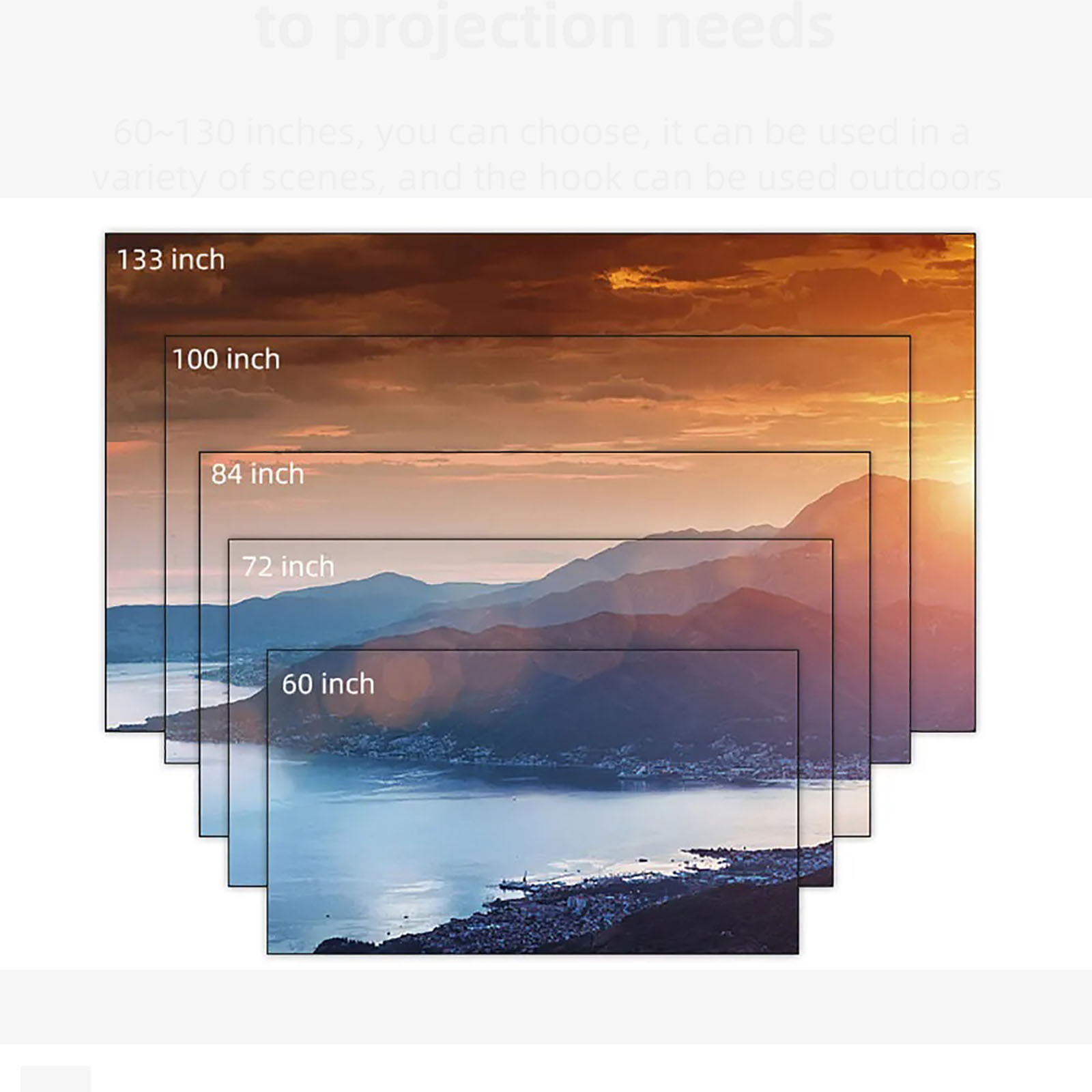 60 72 100 120 133 Inch Portable Projector Screen White Grid Anti-Light Reflective Cloth 4K 3D Projection Curtain for Home Office