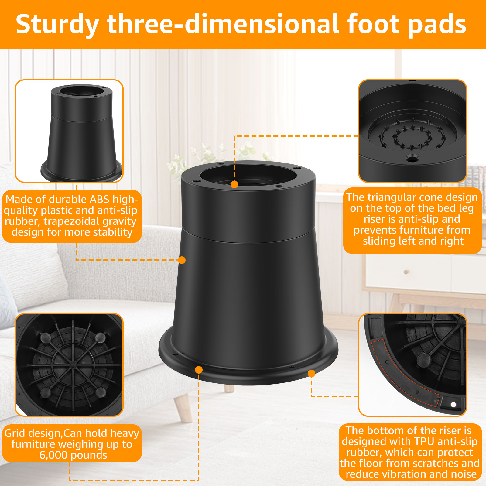 4/6Pcs Heavy Duty Furniture Riser Round Rubber Sofa Riser Supports Up to 6000 lbs for Sofa Table Bed Chair Bottom Leg Raiser