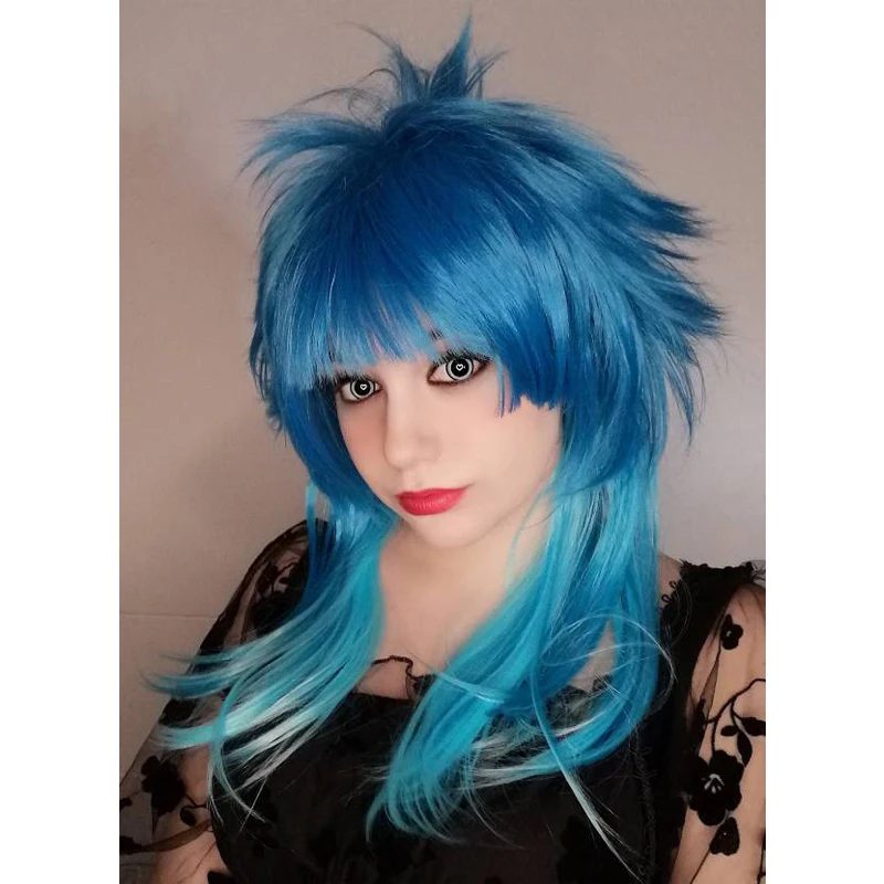 Dmmdセラガキaobaコスプレウィッグ、2トーンの青いオンブル合成毛、技術的なジャンボ、コスチュームパーティー