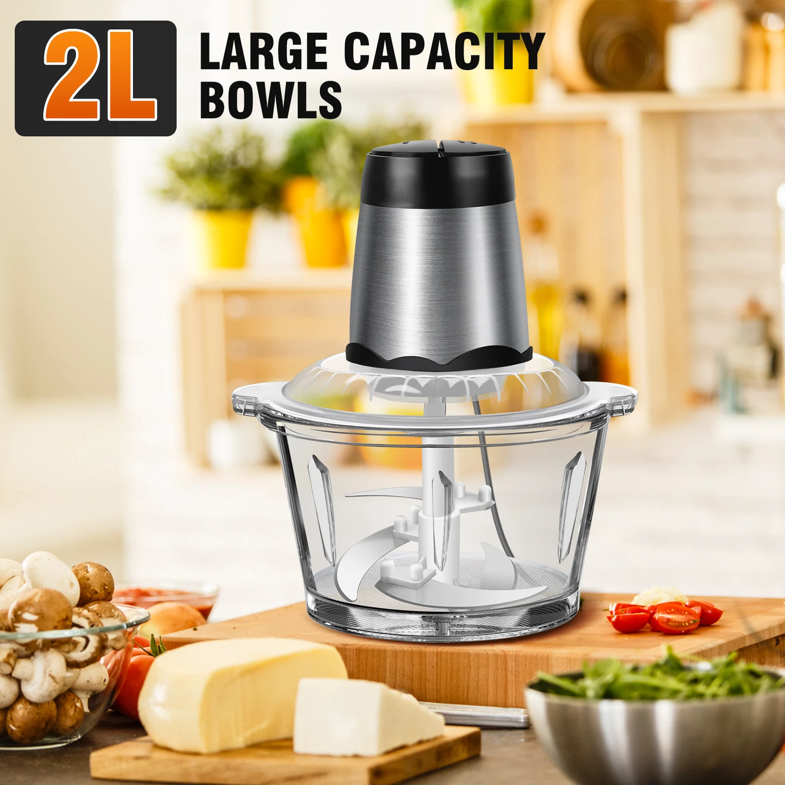 2L Elettrico Cibo Chopper Verdure Chopper Piccolo Robot Da Cucina Tritacarne Mixer Elettrico Dicer con 2 Velocità Tritacarne