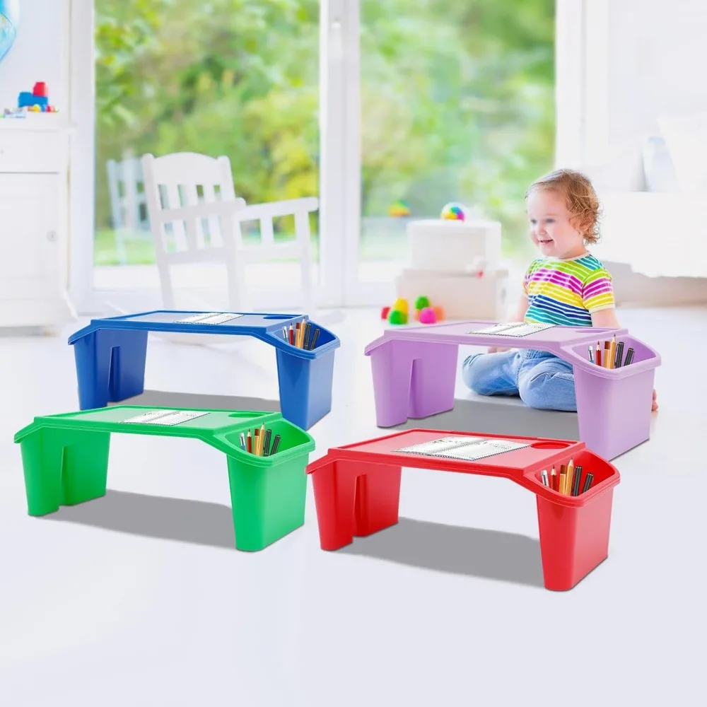 4 Pcs Kids Lap Desk Tray Plastic Breakfast Laptop Trays Portable Lap Bed Table with Side Pockets (20" x 10" x 7")