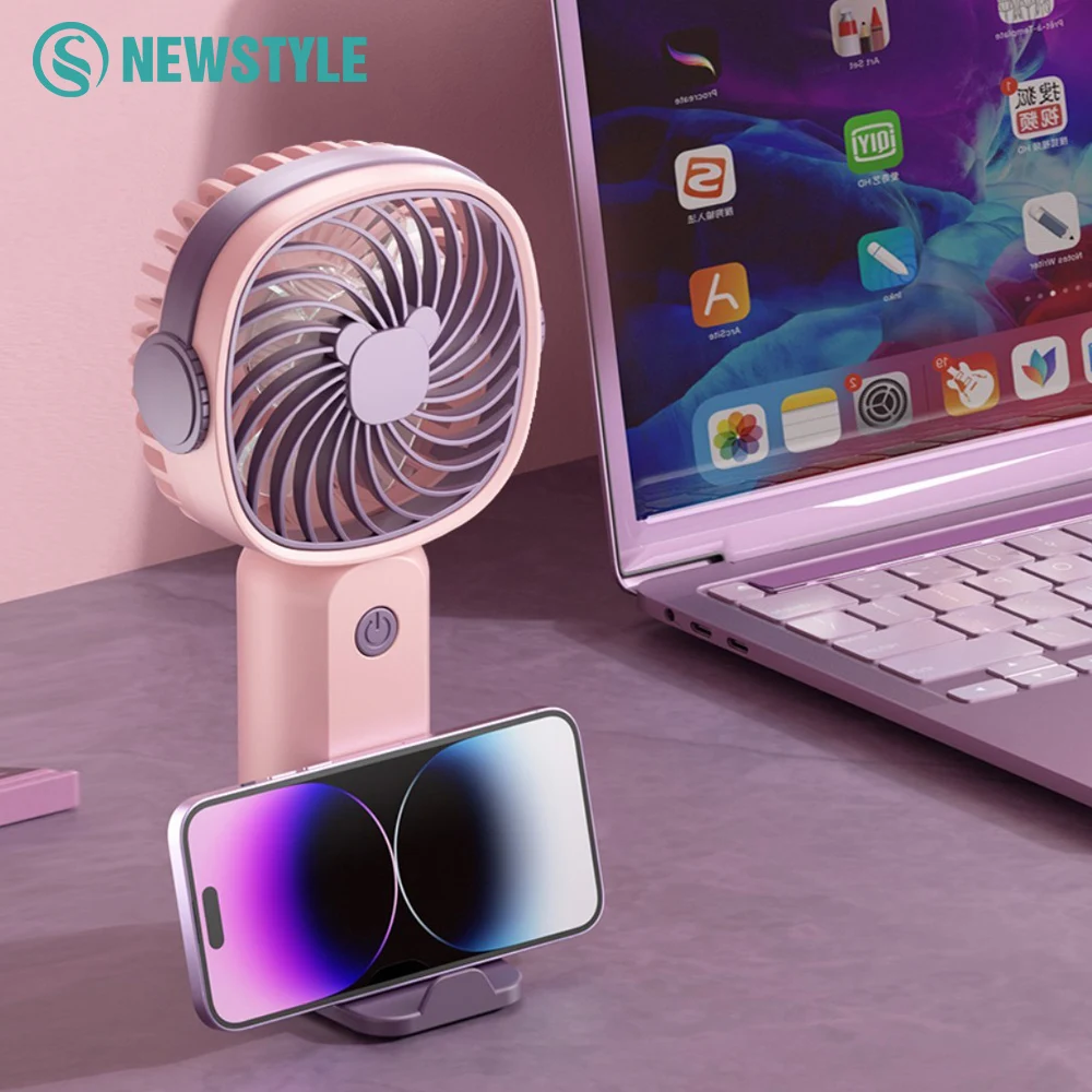 Przenośny mini wentylator USB Zewnętrzny wentylator ręczny z uchwytem na telefon stacjonarny 3 regulacje wiatru Długa żywotność Wielofunkcyjny mini wentylator