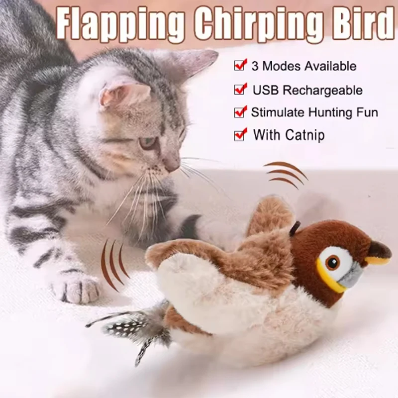 Hot Gesimuleerde Vogel Kat Speelgoed Interactief Speelgoed Hond Oplaadbare Tjilpen Klapperende Vogel (geen Vliegen) Touch Geactiveerd Pluche Huisdier Speelgoed