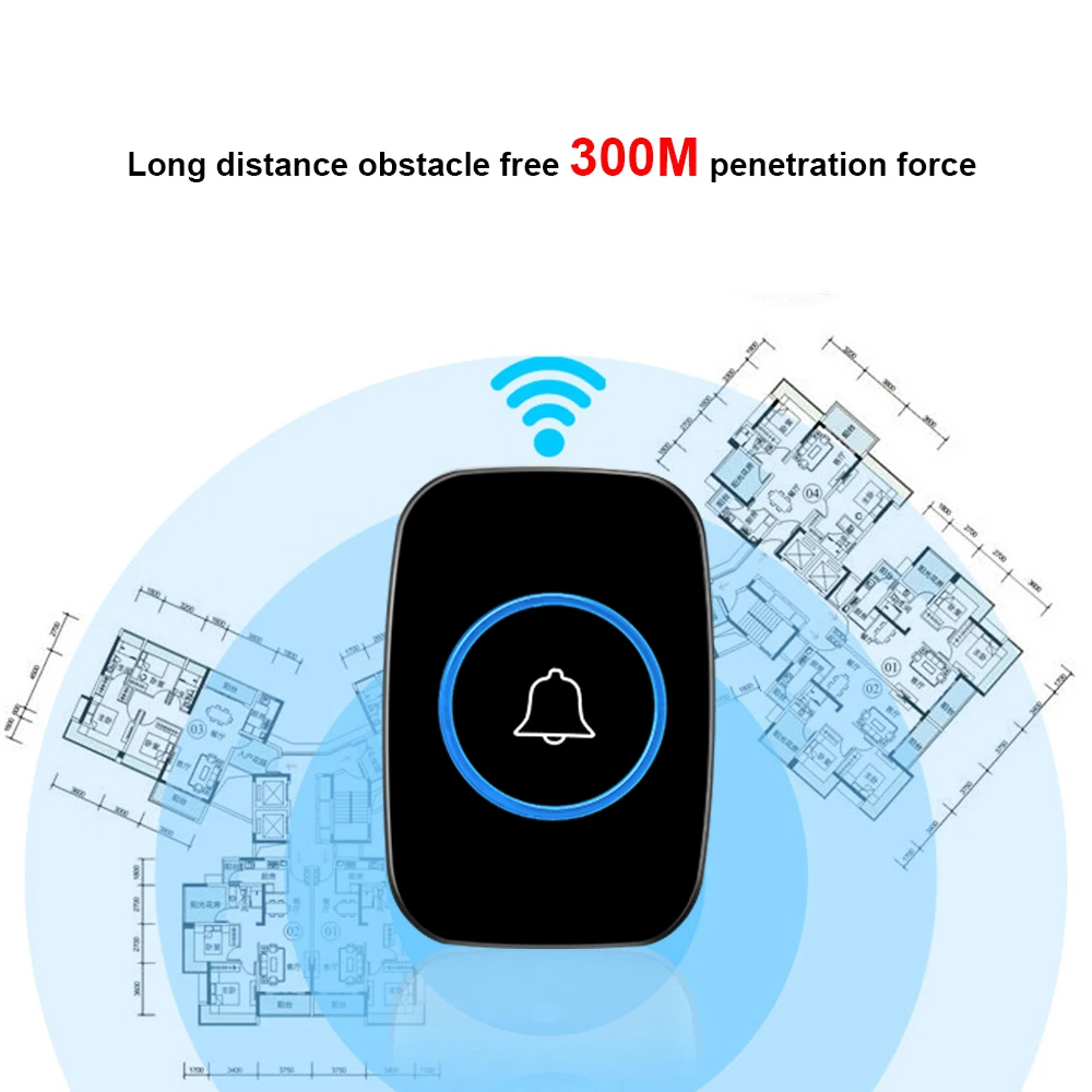 Mini A10 DC แบตเตอรี่ไร้สายกันน้ํา Doorbell 300M Remote 60 Chimes ไร้สายบ้านไร้สาย Call Bell