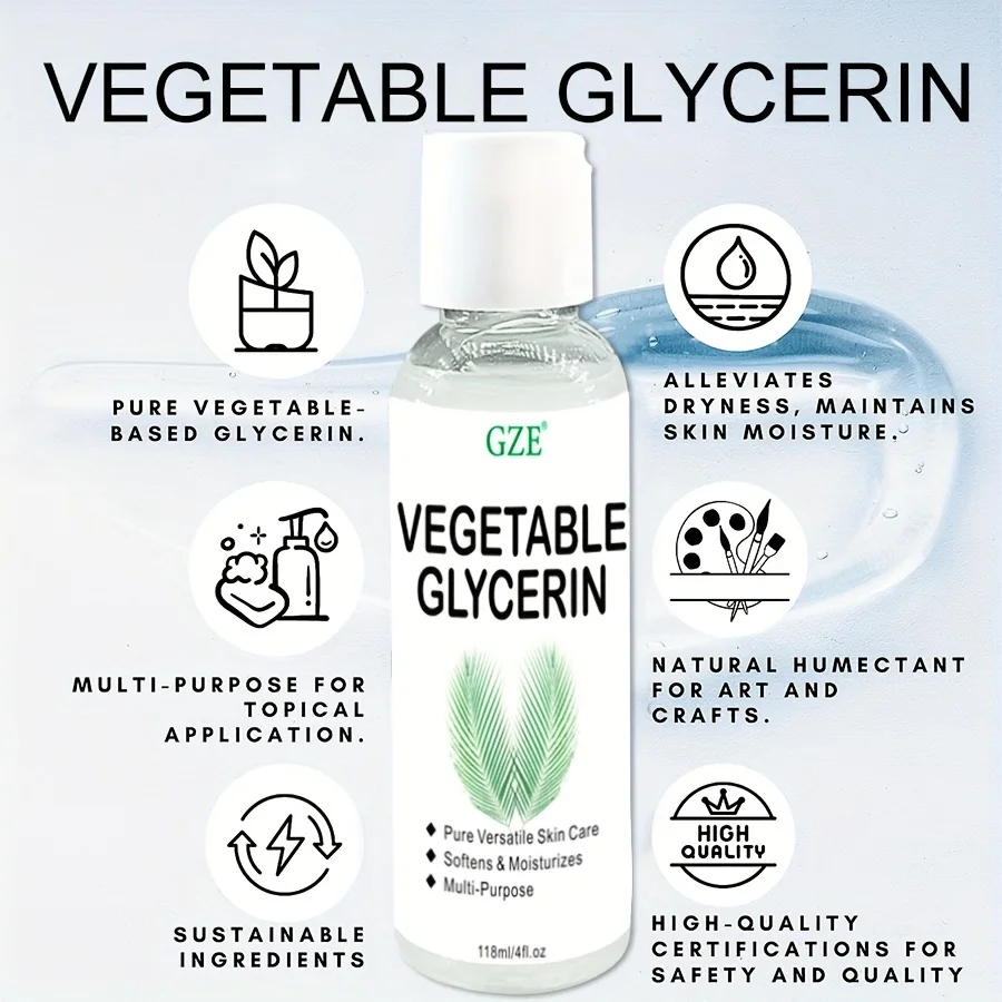 GZE-Glicerina Vegetal Multiusos, 100% Pura, Cuidados Versáteis com a Pele, Suavizante e Hidratante, Cuidados com a Pele Multiusos