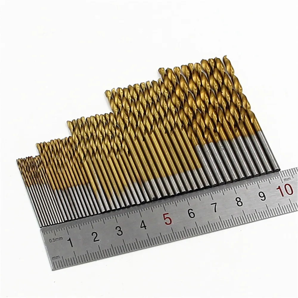 50pc titanium plated twist drill set 1-3mm small drill bit electric drill drilling set DIY woodworking drilling and opening tool