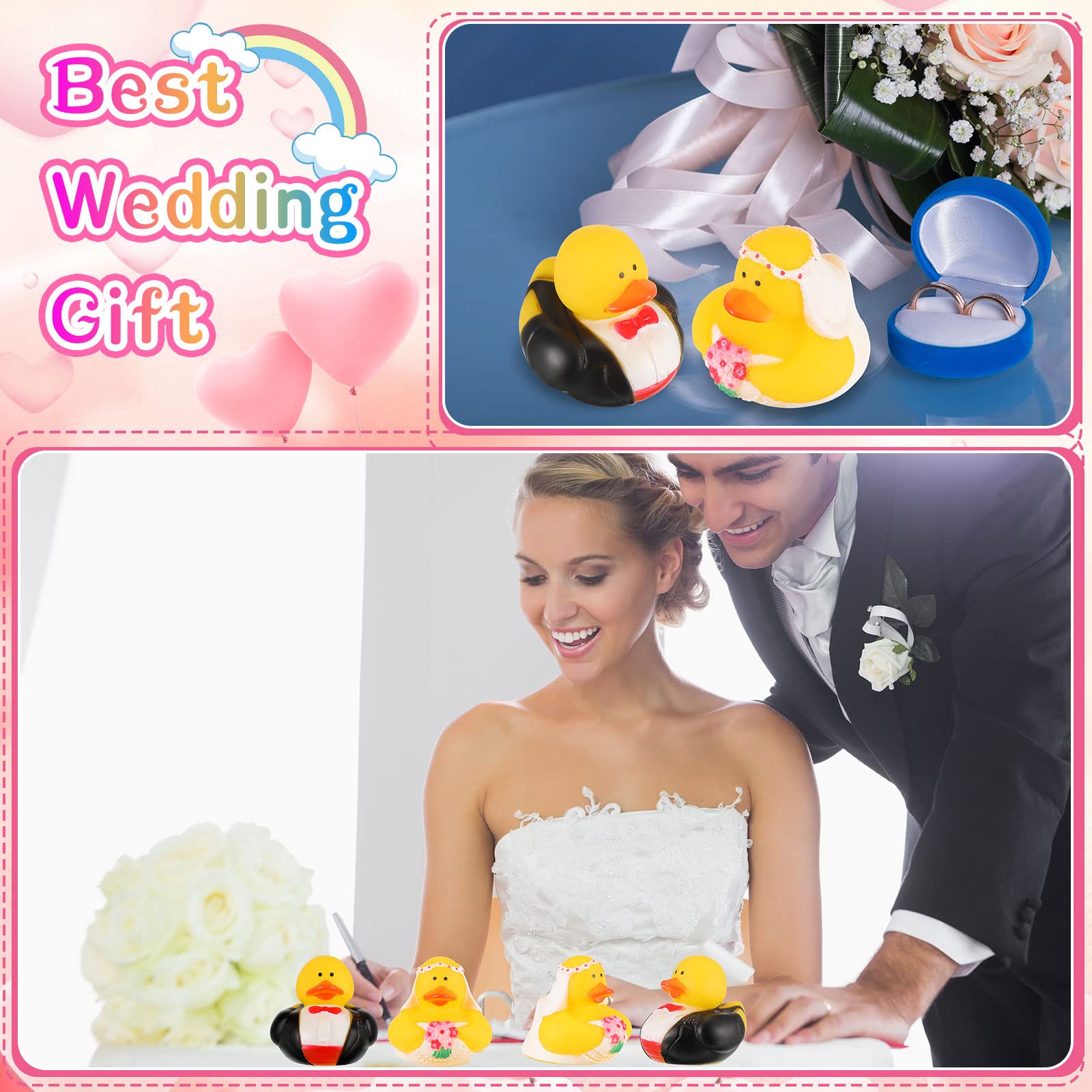 24/48 Pcs Wedding Rubber Ducks Bride and Groom Rubber Ducks Bulk Decorations Wedding Gift Bag Presents Marriage Blessings