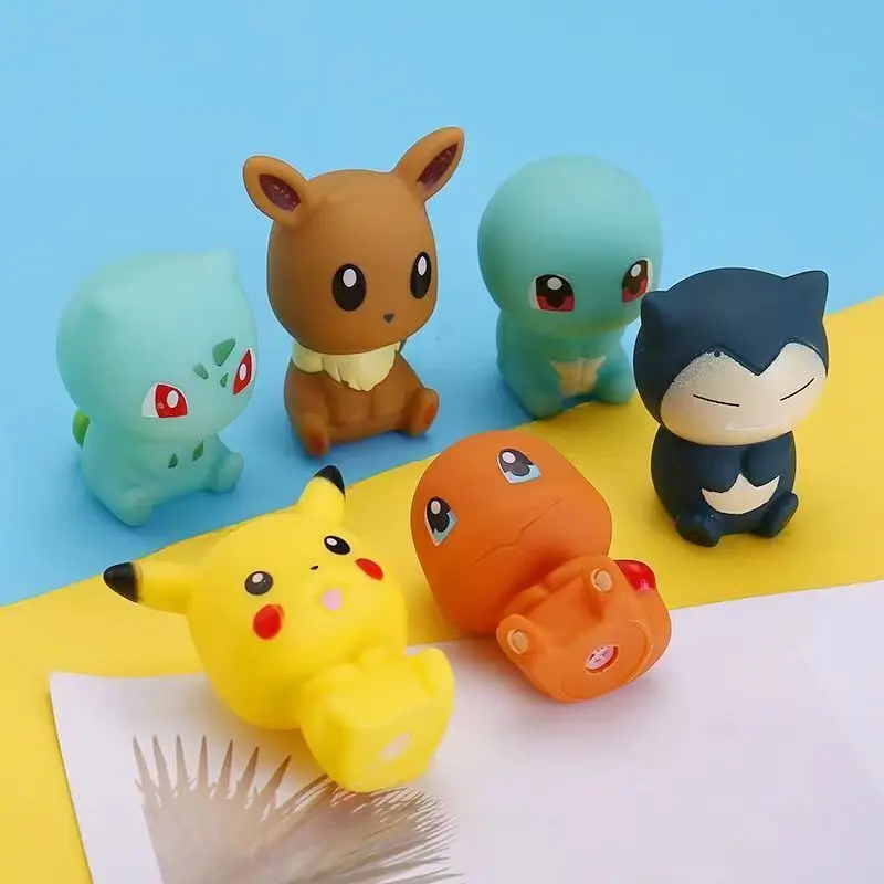 6 stks/set Pok é mon bad Speelgoed Pikachu Cartoon Model Pop Pinch en Sound Making Pok é mon Huisdier Ornament Set kinderen Gift Speelgoed
